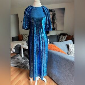 Mango Blue Sequin Midi Dress